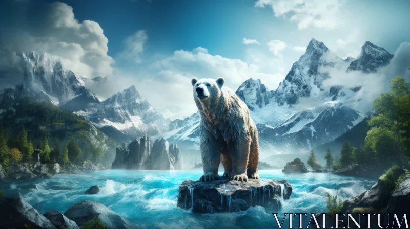 Concept Art Illustration: Polar Bear Adventure in Mountainous Landscape AI Image