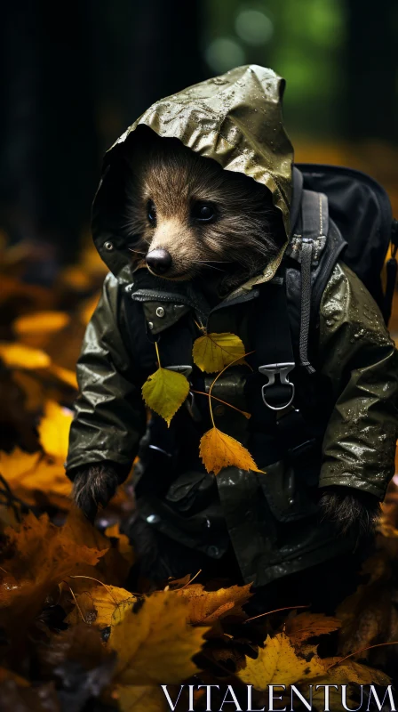 Conceptual Portraiture of Raccoon in Raincoat AI Image