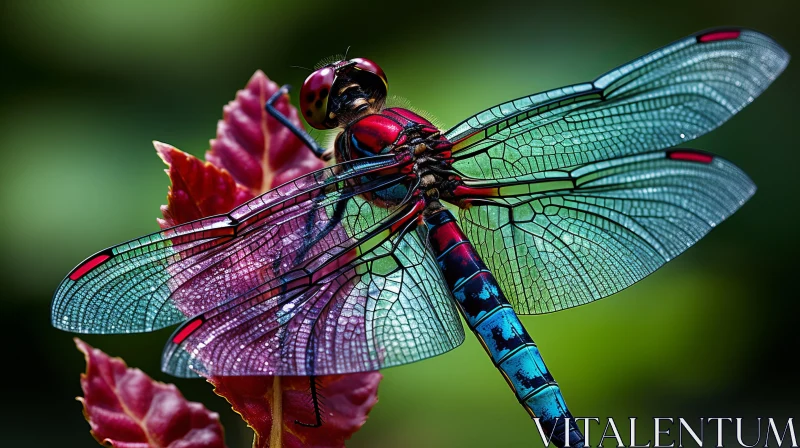 Crimson and Aquamarine Dragonfly - A Study in Precisionist Art AI Image