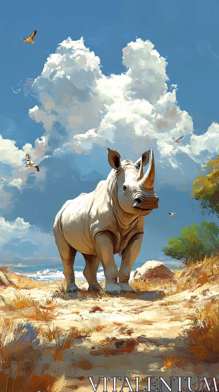 Wildlife Art: Rhinoceros in Nature AI Image