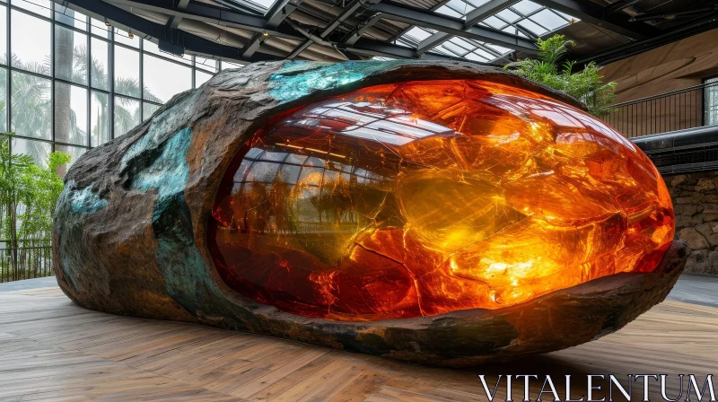Ethereal Amber Egg Sculpture - A Captivating Artwork AI Image