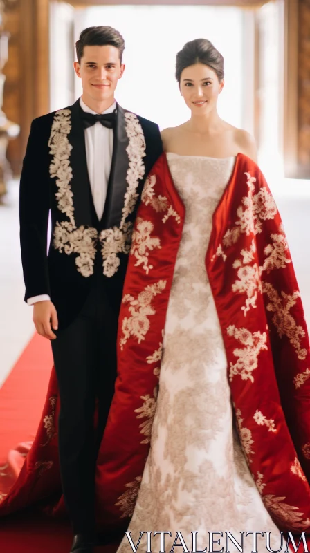 Exquisite Royal Wedding Attire with Eastern-Inspired Embroidery AI Image