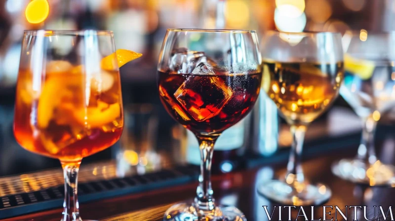 Stunning Alcoholic Beverage Glasses on Bar Counter AI Image