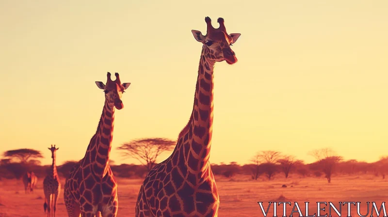 AI ART Sunset Serenity: Majestic Giraffes in the African Savanna