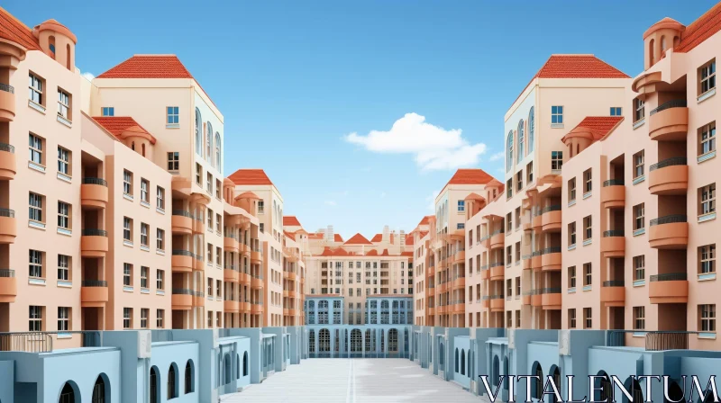 AI ART Wide Street with Residential Buildings - 3D Rendering