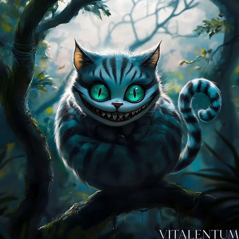 Mischievous Grinning Cat in Enchanted Woods AI Image