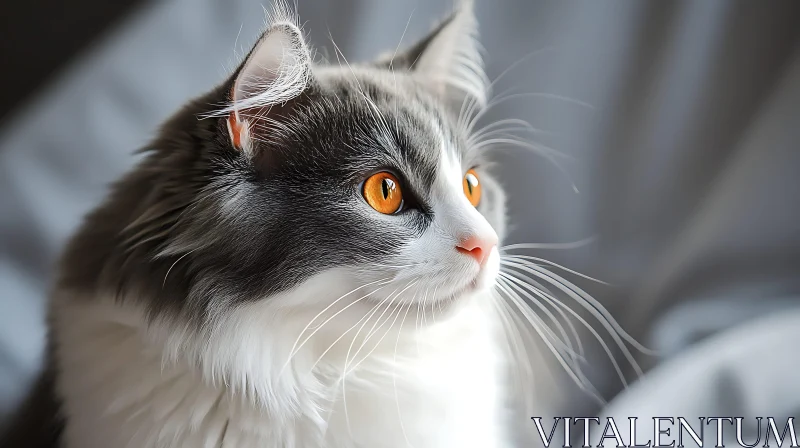 Fluffy Cat with Orange Eyes Close-Up AI Image