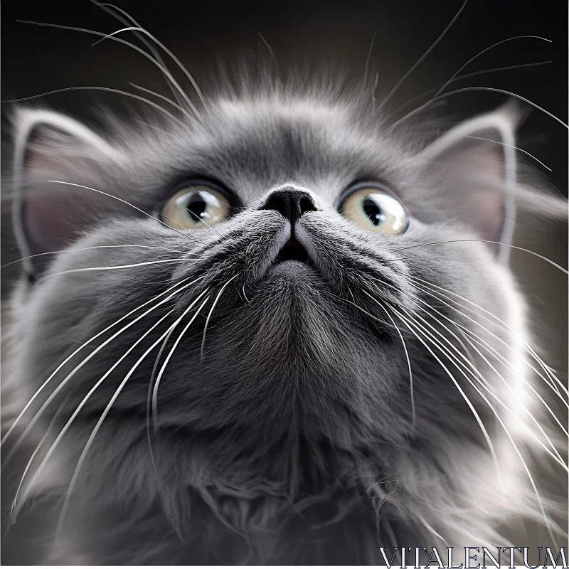 Charming Close-Up of a Gray Cat with Detailed Whiskers AI Image