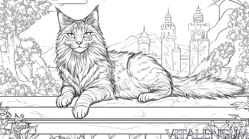 Fantasy Illustration of a Cat and Castle AI Image