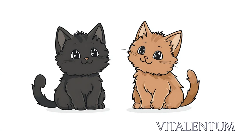 AI ART Cute Cartoon Kittens: Fluffy Black and Brown Cats