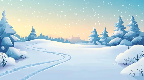 Serene Snowy Field at Sunrise