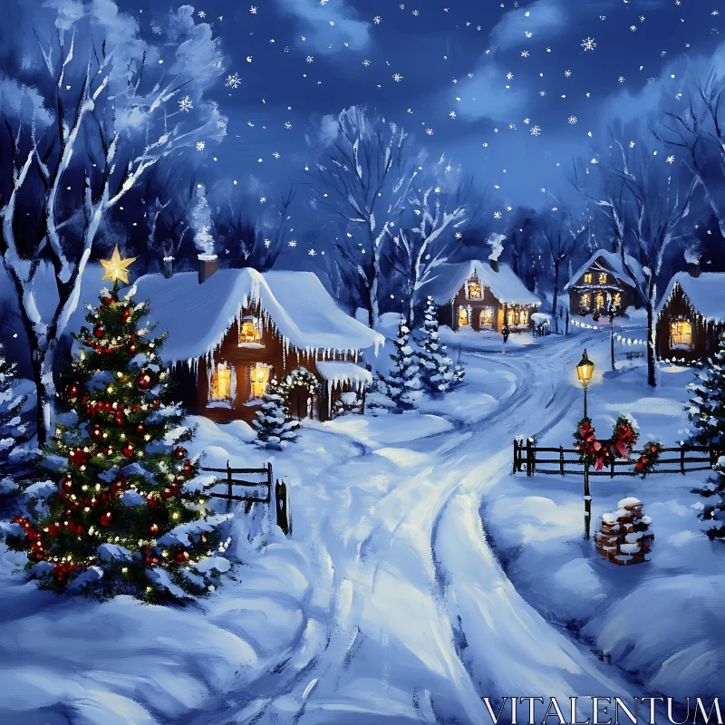 Snowy Village Winter Wonderland AI Image