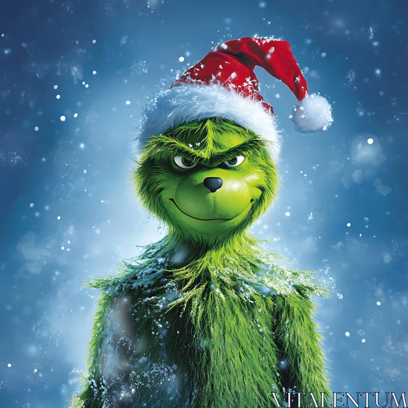 Mischievous Grinch in Winter Wonderland AI Image