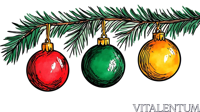 Holiday Decorations with Red, Green, and Gold Baubles AI Image