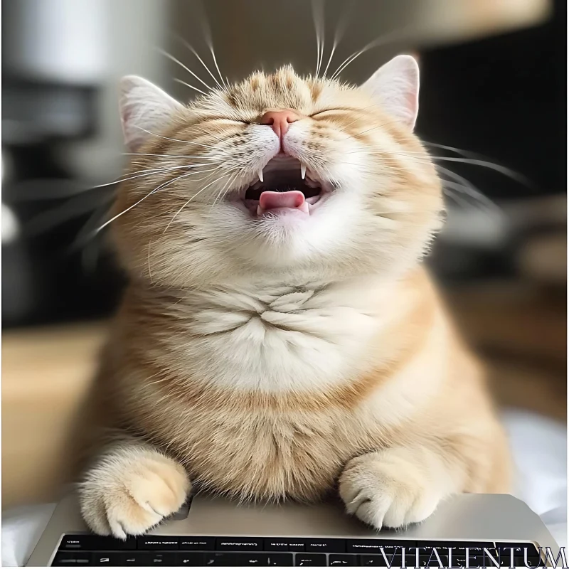 Yawning Cat on Keyboard AI Image