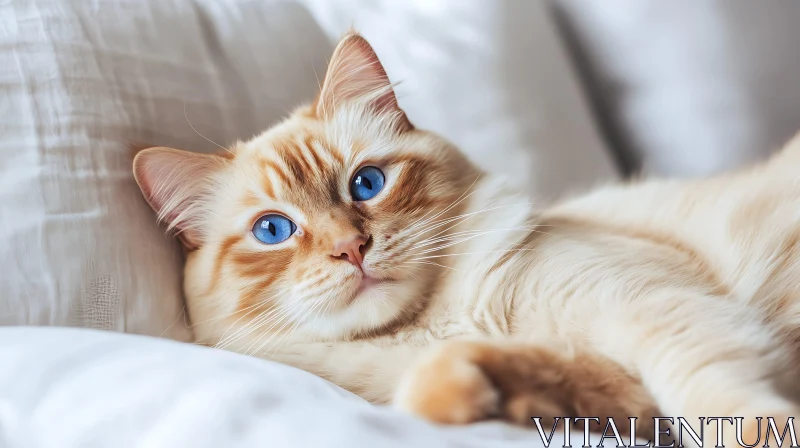 AI ART Blue-Eyed Ginger Cat Resting Peacefully