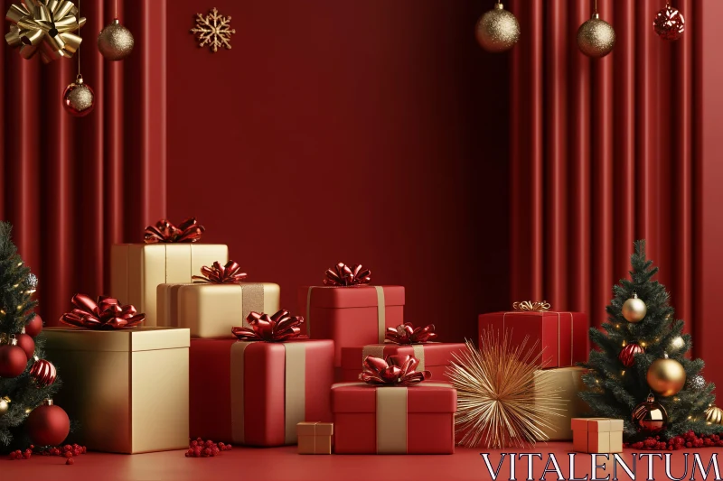 Festive Holiday Scene with Christmas Presents AI Image