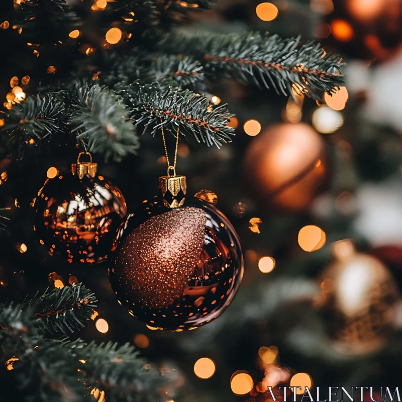 Festive Christmas Decor: Sparkling Copper Baubles AI Image