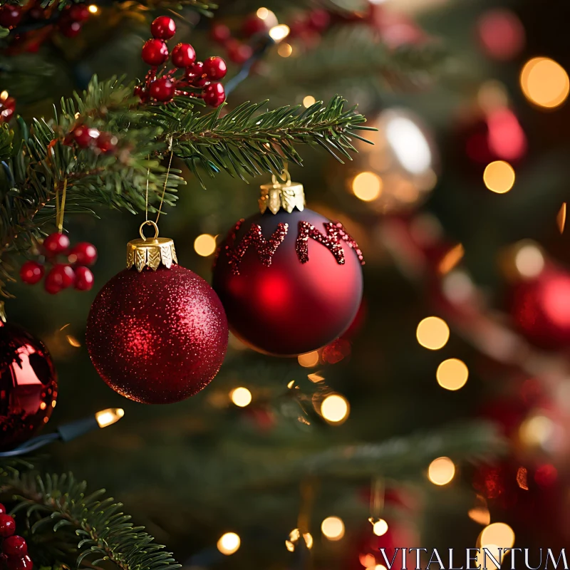 Festive Red Christmas Baubles and Lights AI Image