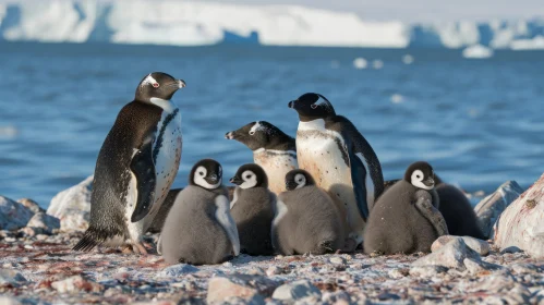 Adelie Penguins on Rocky Beach in Antarctica