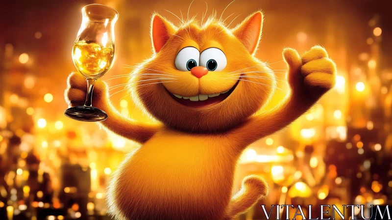 AI ART Happy Orange Cartoon Cat with Glass