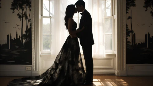 Elegant Silhouette of a Couple by the Window: A Classic Interpretation of Love and Romance