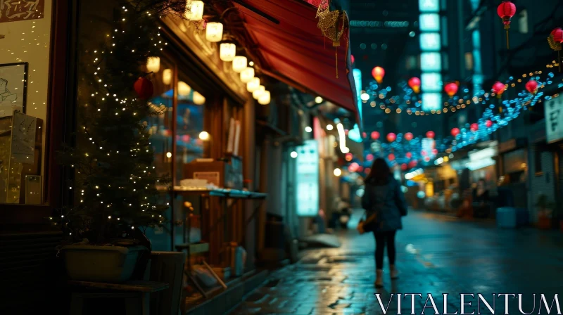 Enchanting Night View of a Street in Chinatown AI Image