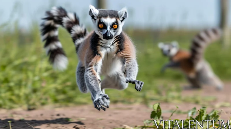 Playful Leaping Lemur in Mid-Air | Wildlife Photography AI Image