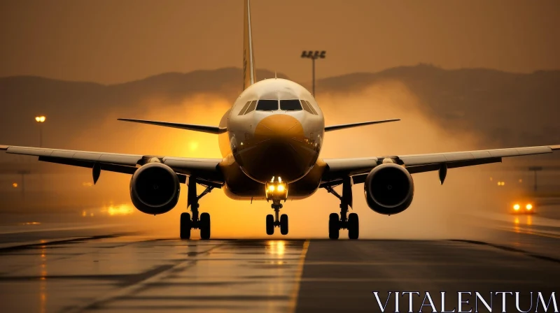 Sunset Landing: Passenger Plane on Runway at Dusk AI Image