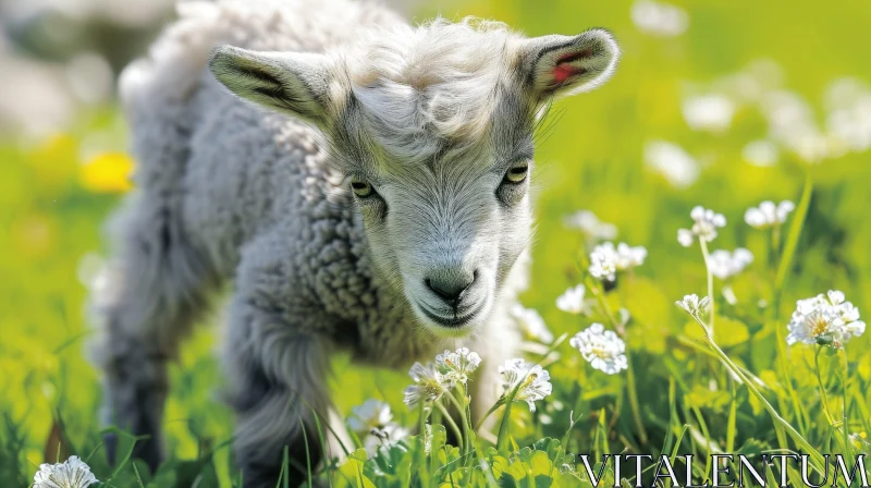 White Lamb in a Green Field - Captivating Nature Image AI Image