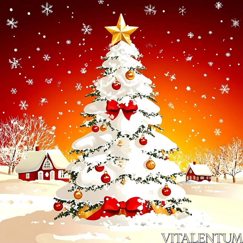 Beautiful Christmas Tree in Winter Wonderland AI Image