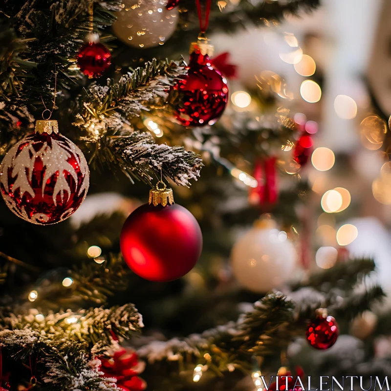 Festive Holiday Tree with Red and White Decorations AI Image