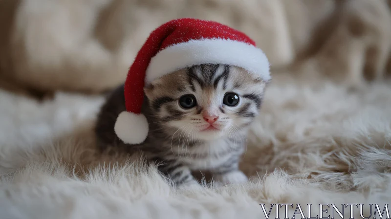 AI ART Cute Kitten Wearing Santa Hat