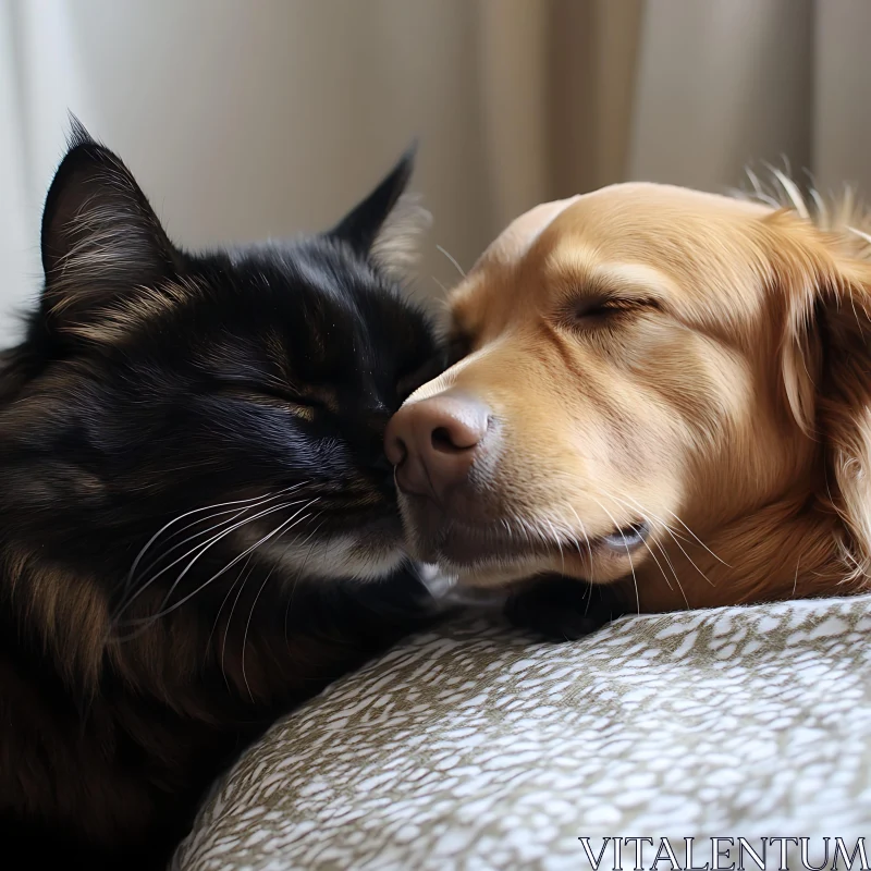 Heartwarming Rest: Cat and Dog Together AI Image