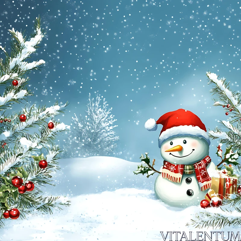 Cheerful Snowman in Winter Wonderland AI Image