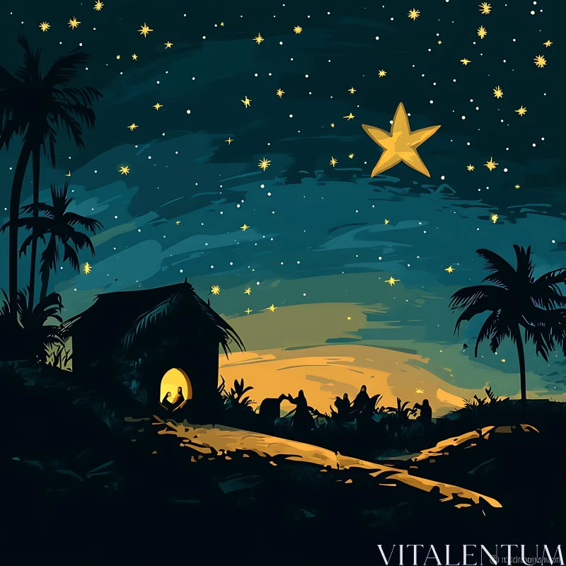 Peaceful Nativity Silhouette on a Starry Evening AI Image