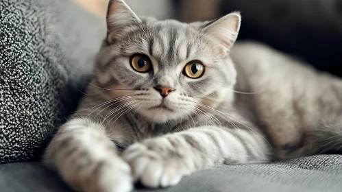 Comfortable Grey Cat on a Sofa