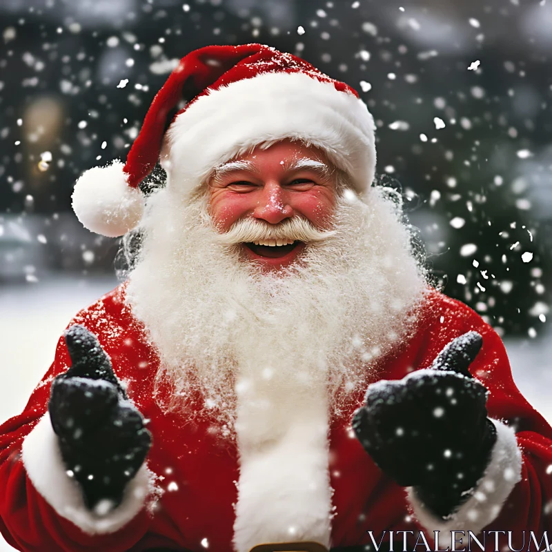 Jolly Santa Claus in Winter Wonderland AI Image