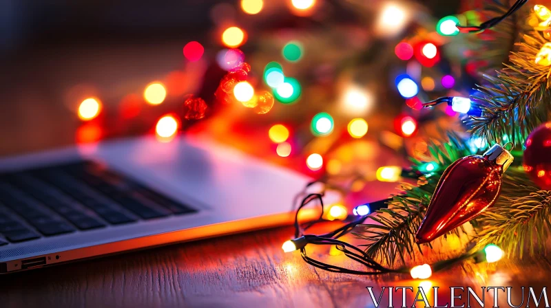 Holiday Ambiance with Christmas Tree and Lights AI Image