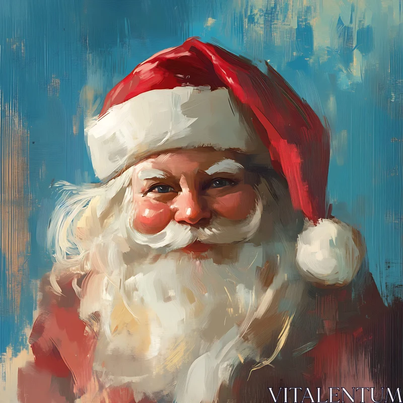 Jolly Santa Claus Painting with Blue Background AI Image