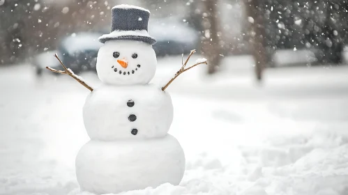 Snowman in Snowy Landscape