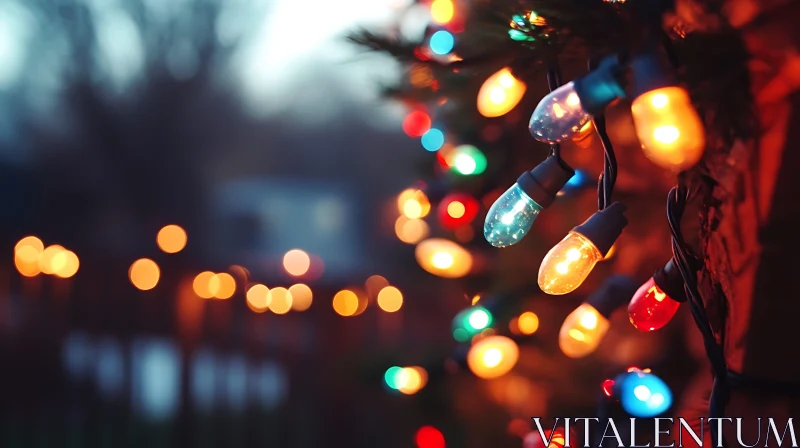 Festive Outdoor Christmas Lights with Bokeh Effect AI Image