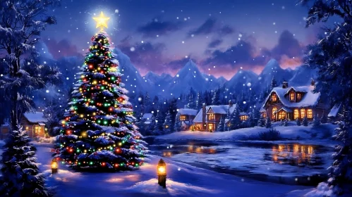 Festive Winter Wonderland with Glowing Christmas Tree