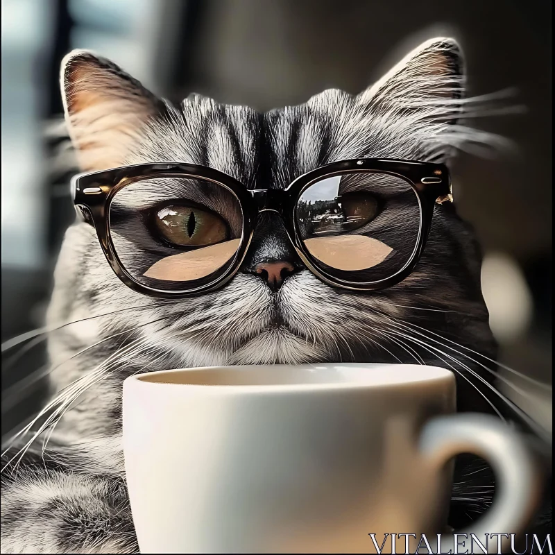 Stylish Cat Enjoying Coffee AI Image