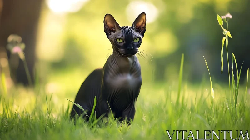 Hairless Cat in Natural Setting AI Image