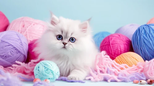 Adorable Kitten with Colorful Yarn - Cute Image