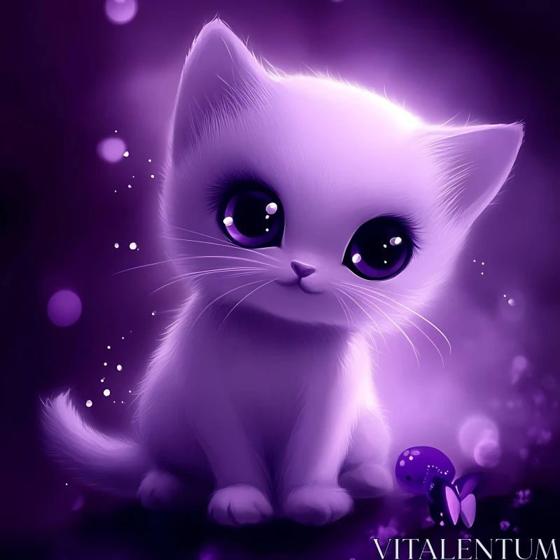 AI ART Charming Kitten in Purple Digital Art