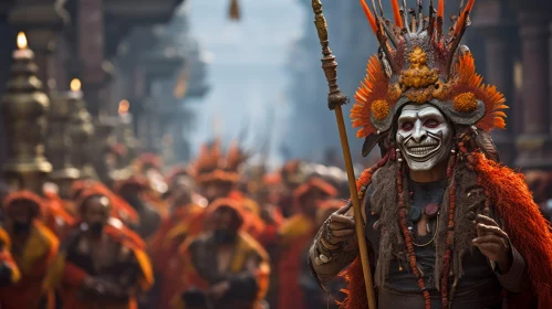 Captivating Men in Costume Artwork - Vibrant Indonesian Scene