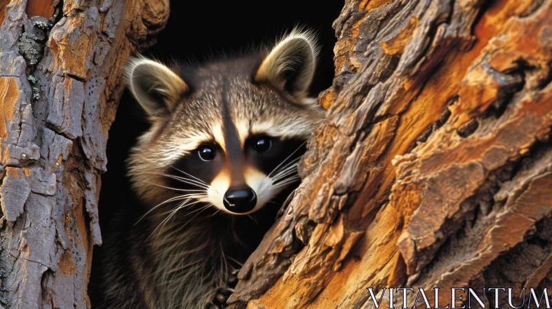 Captivating Wildlife Moment: Raccoon Peeking Out of Tree Hole AI Image