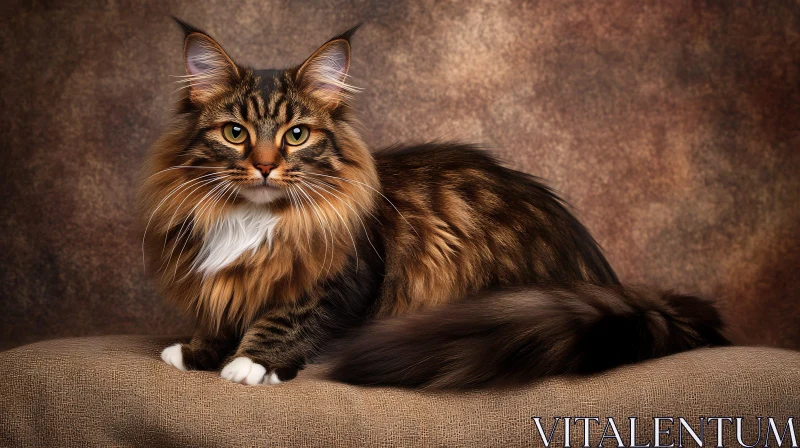 Regal Feline with Lush Fur and Green Eyes AI Image